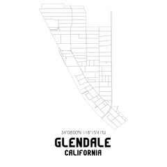 Glendale California. US street map with black and white lines.