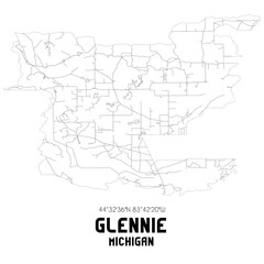 Glennie Michigan. US street map with black and white lines.