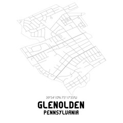 Glenolden Pennsylvania. US street map with black and white lines.