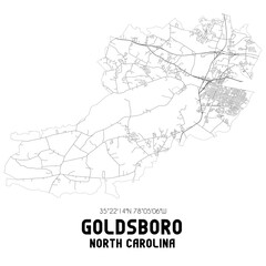 Goldsboro North Carolina. US street map with black and white lines.