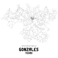 Gonzales Texas. US street map with black and white lines.