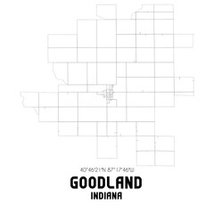Goodland Indiana. US street map with black and white lines.