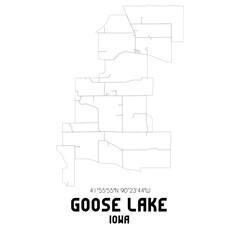 Goose Lake Iowa. US street map with black and white lines.