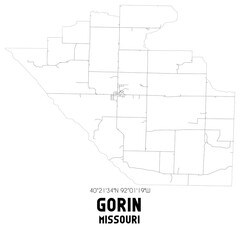 Gorin Missouri. US street map with black and white lines.