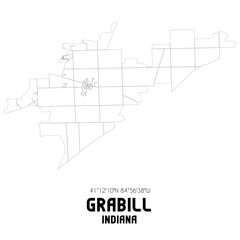 Grabill Indiana. US street map with black and white lines.