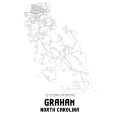 Fototapeta na wymiar Graham North Carolina. US street map with black and white lines.