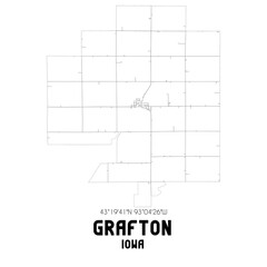 Grafton Iowa. US street map with black and white lines.