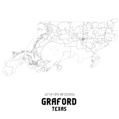 Graford Texas. US street map with black and white lines.