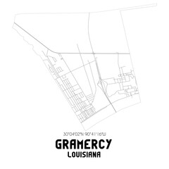 Gramercy Louisiana. US street map with black and white lines.