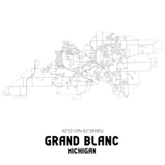 Grand Blanc Michigan. US street map with black and white lines.