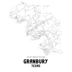 Granbury Texas. US street map with black and white lines.