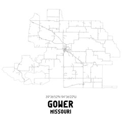 Gower Missouri. US street map with black and white lines.