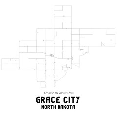 Grace City North Dakota. US street map with black and white lines.