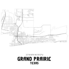 Grand Prairie Texas. US street map with black and white lines.