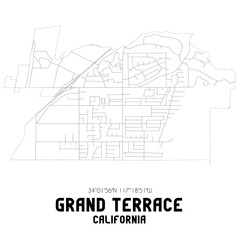 Grand Terrace California. US street map with black and white lines.