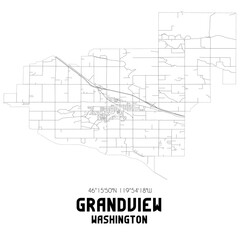 Grandview Washington. US street map with black and white lines.