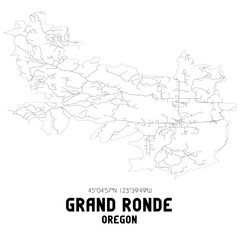 Grand Ronde Oregon. US street map with black and white lines.