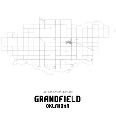 Grandfield Oklahoma. US street map with black and white lines.