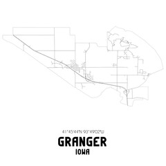 Granger Iowa. US street map with black and white lines.