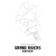 Grand Rivers Kentucky. US street map with black and white lines.