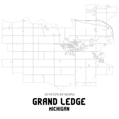 Grand Ledge Michigan. US street map with black and white lines.