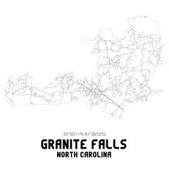 Granite Falls North Carolina. US street map with black and white lines.