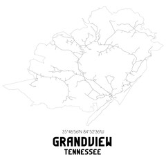 Grandview Tennessee. US street map with black and white lines.