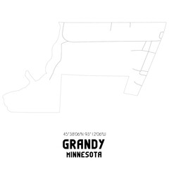Grandy Minnesota. US street map with black and white lines.