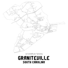 Graniteville South Carolina. US street map with black and white lines.