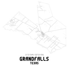 Grandfalls Texas. US street map with black and white lines.