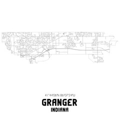 Granger Indiana. US street map with black and white lines.
