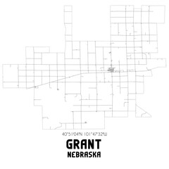 Grant Nebraska. US street map with black and white lines.