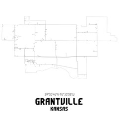 Grantville Kansas. US street map with black and white lines.