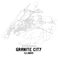 Fototapeta na wymiar Granite City Illinois. US street map with black and white lines.