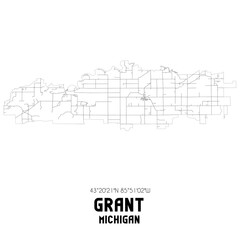 Grant Michigan. US street map with black and white lines.