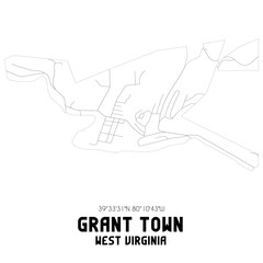 Grant Town West Virginia. US street map with black and white lines.