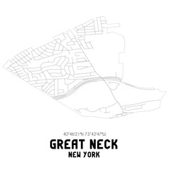 Great Neck New York. US street map with black and white lines.