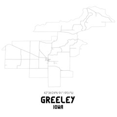 Greeley Iowa. US street map with black and white lines.