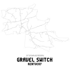 Gravel Switch Kentucky. US street map with black and white lines.