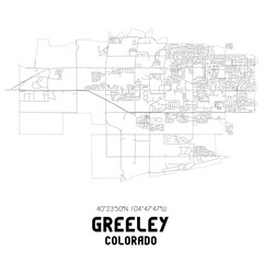Greeley Colorado. US street map with black and white lines.
