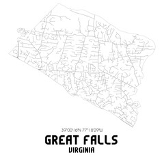 Great Falls Virginia. US street map with black and white lines.