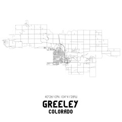 Greeley Colorado. US street map with black and white lines.