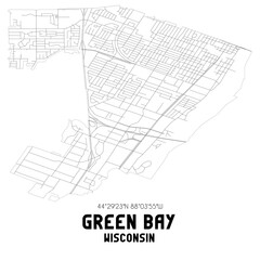 Green Bay Wisconsin. US street map with black and white lines.