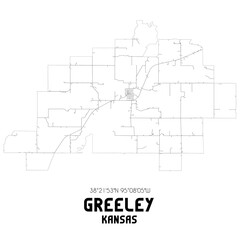 Greeley Kansas. US street map with black and white lines.