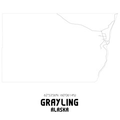 Grayling Alaska. US street map with black and white lines.