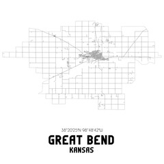 Great Bend Kansas. US street map with black and white lines.