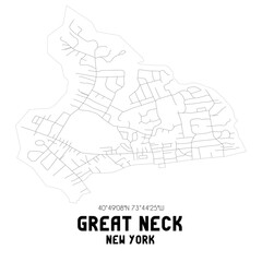 Great Neck New York. US street map with black and white lines.