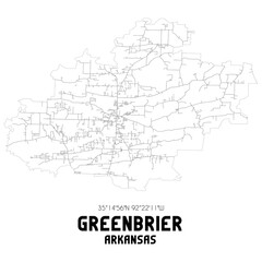 Greenbrier Arkansas. US street map with black and white lines.