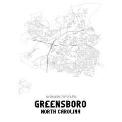 Fototapeta na wymiar Greensboro North Carolina. US street map with black and white lines.