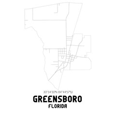 Greensboro Florida. US street map with black and white lines.